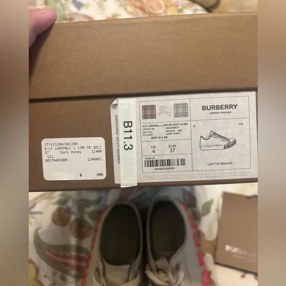 Authentic Burberry Dark HoneyLow Top Larkhall Sneaker with Red Lettering,37(7) - Picture 10 of 13